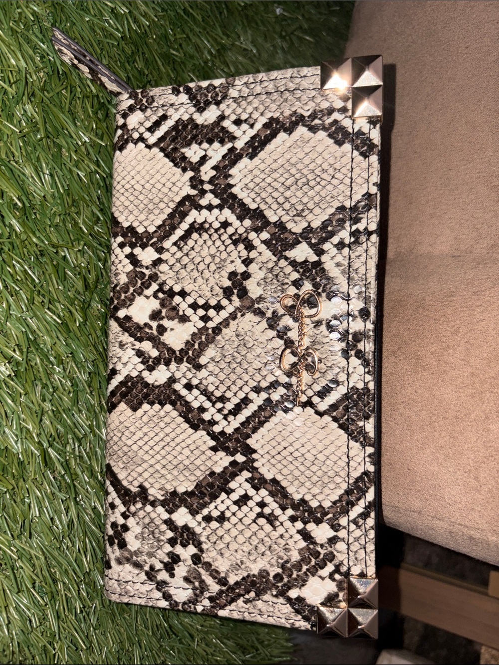Jessica Simpson Black and White Snake-Print Wallet with Gold Accents